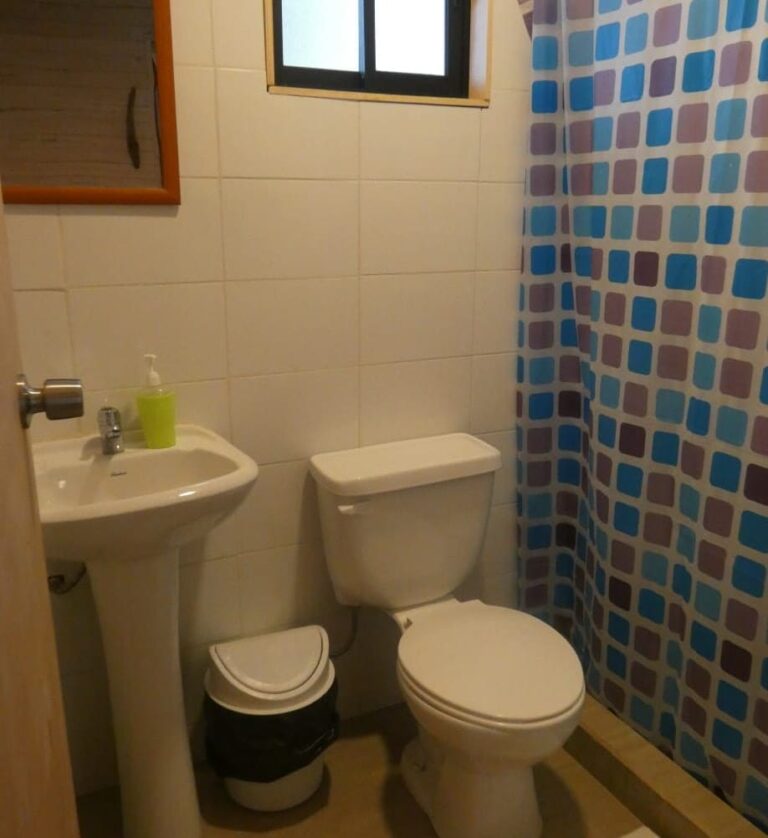 Baño con ducha de la cabaña chica